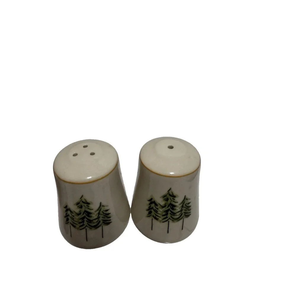Pine Green Trees Salt And Pepper Shakers Merry Brite Festive Holiday Decor